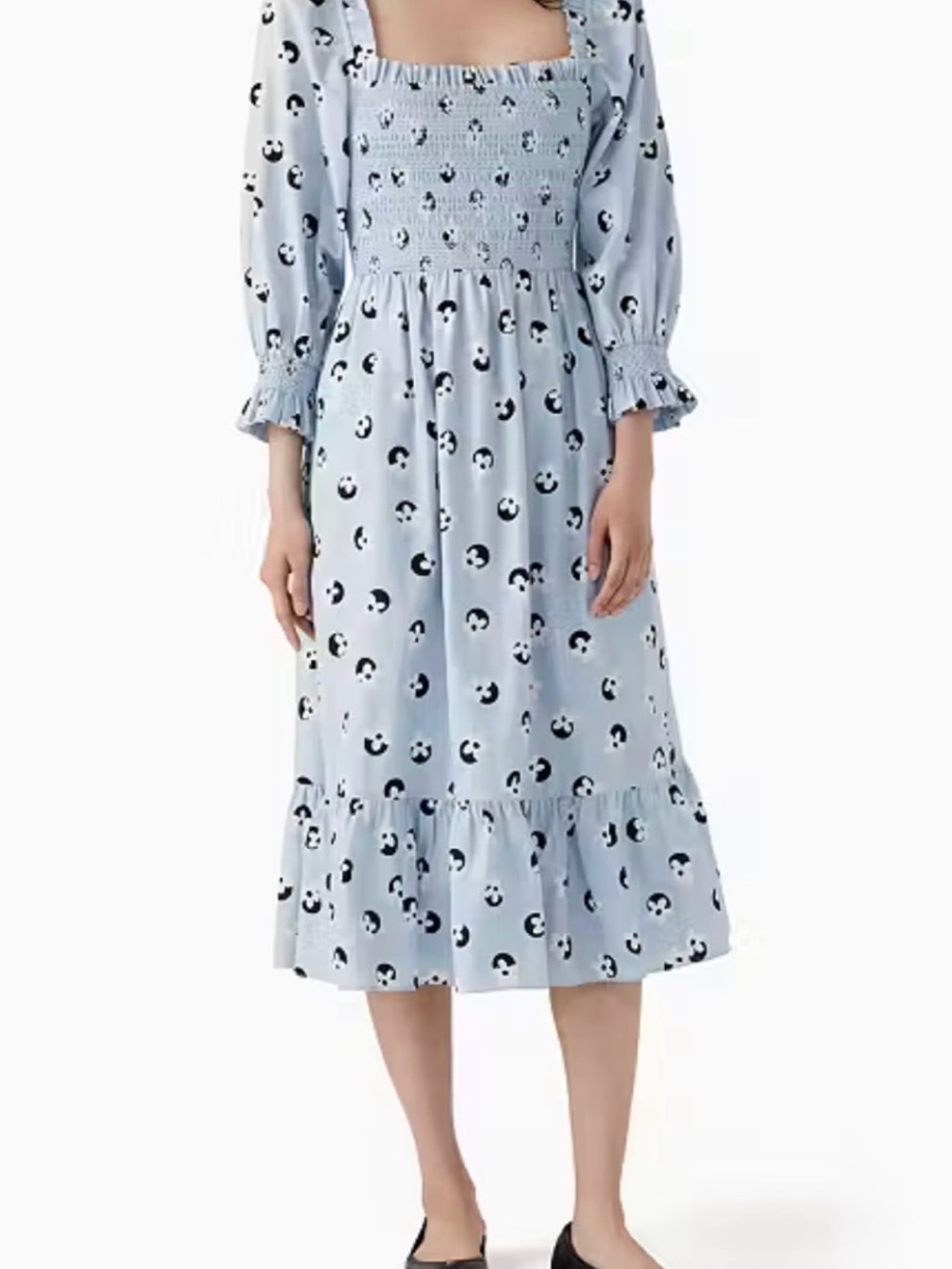 Kate Spade Light Blue Floral Dot Smocked Midi Dress Womens Sz Med Resort Party